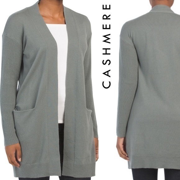 💥SALE💥 Theory Cashmere Green Ribbed Sleeve Middle Cardigan S - Picture 1 of 13